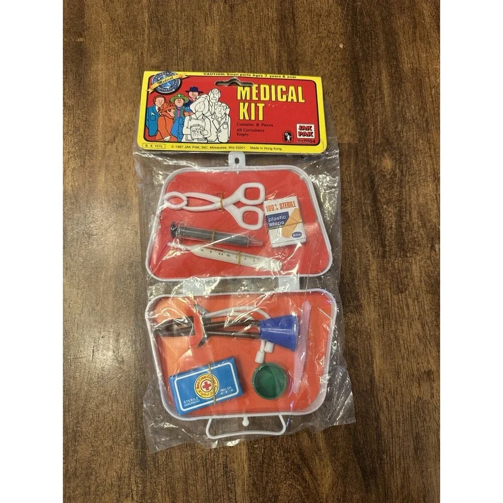 Vintage 1987 JAK PAK Medical Kit Doctor Nurse Toy 8 Piece Sealed NOS Hong Kong
